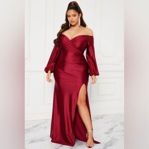 FashionNova Denise Off Shoulder Maxi Dress - Wine